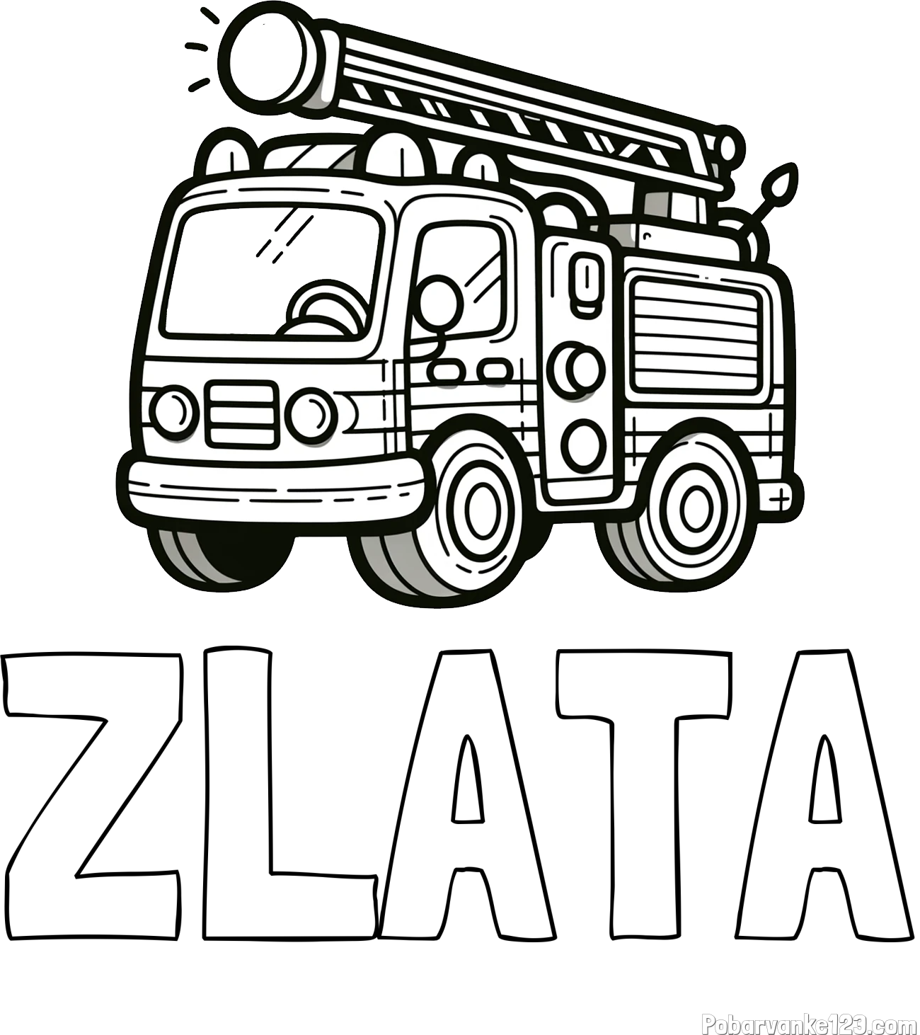 Pobarvanka imena ZLATA in otroška pobarvanka preprostega gasilskega avta