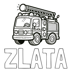 Online izdelana pobarvanka - Pobarvanka imena ZLATA in otroška pobarvanka preprostega gasilskega avta