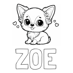 Online izdelana pobarvanka - Pobarvanka imena ZOE in pobarvanka čivave