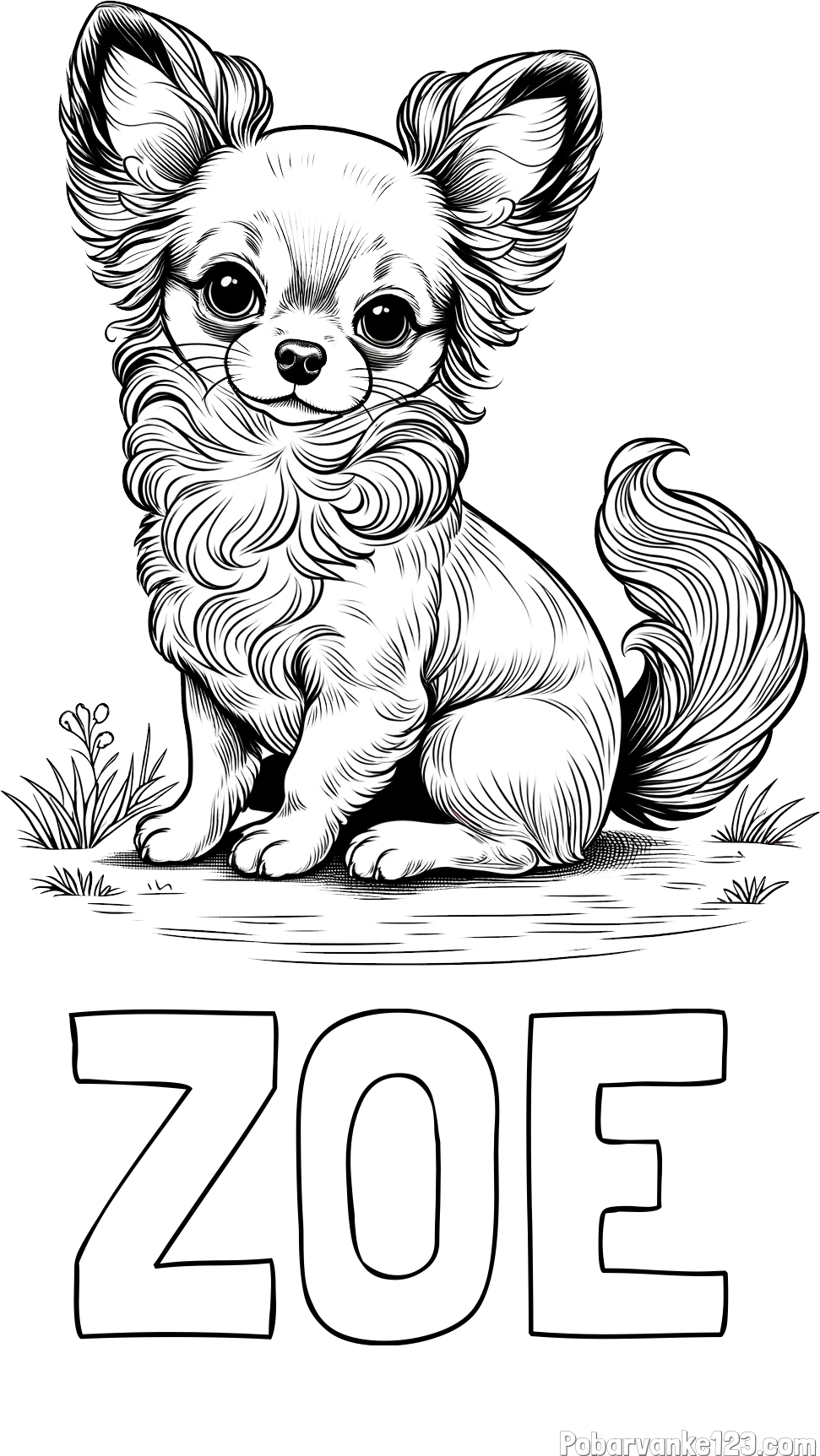 Pobarvanka imena ZOE in pobarvanka ljubke čivave