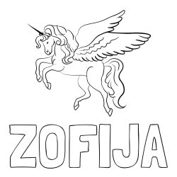 Online izdelana pobarvanka - Pobarvanka imena ZOFIJA in lepa pobarvanka samoroga