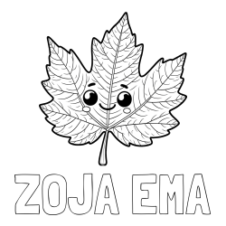 Online izdelana pobarvanka - Pobarvanka imena ZOJA EMA in otroška pobarvanka nasmejanega lista