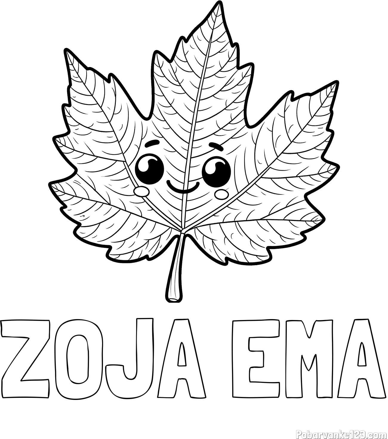 Pobarvanka imena ZOJA EMA in otroška pobarvanka nasmejanega lista