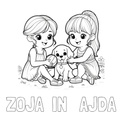 Online izdelana pobarvanka - Pobarvanka imena ZOJA  IN   AJDA in pobarvanka prijateljic s kužkom