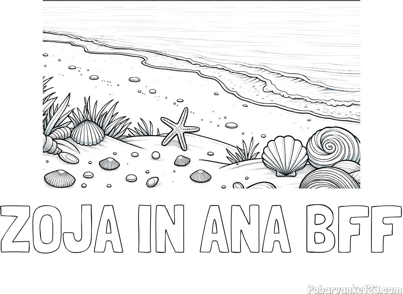 Pobarvanka imena ZOJA IN ANA BFF in pobarvanka morja in plaže