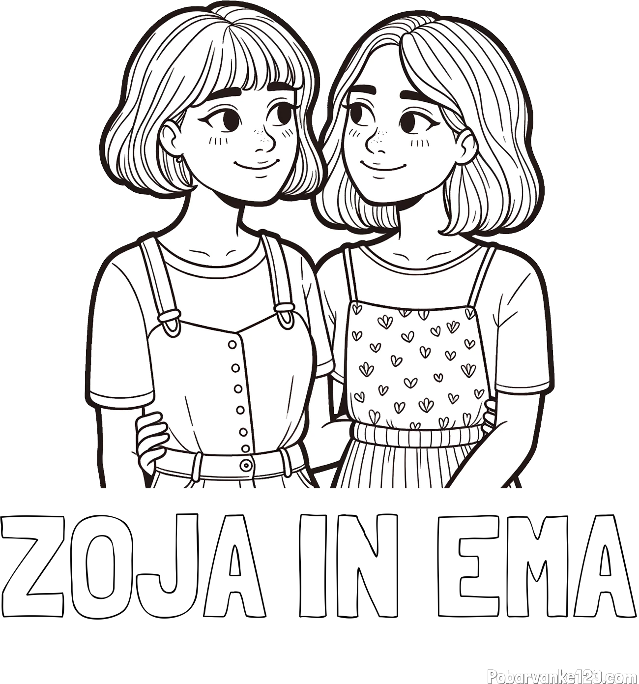 Pobarvanka imena ZOJA IN EMA in pobarvanka dveh najboljših prijateljic