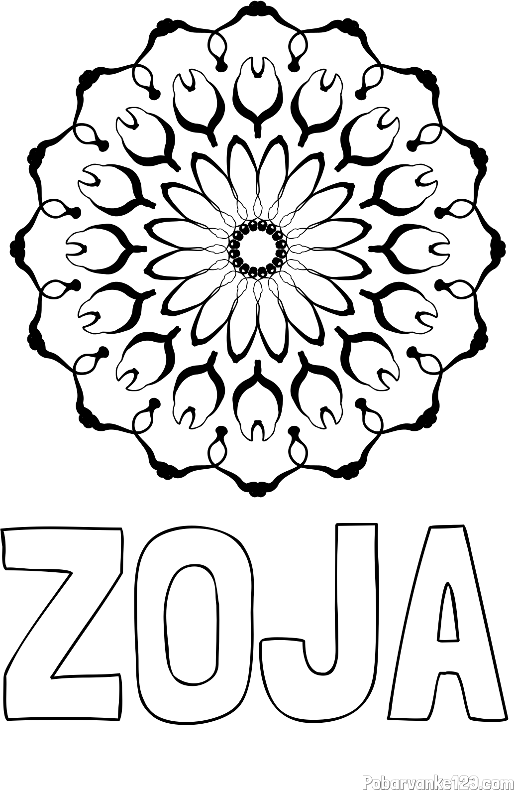 Pobarvanka imena ZOJA in mandale 3