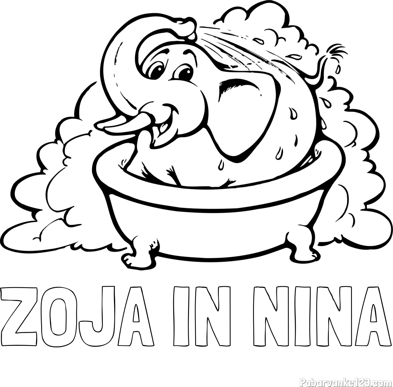 Pobarvanka imena ZOJA IN NINA in pobarvanka nasmejanega slončka