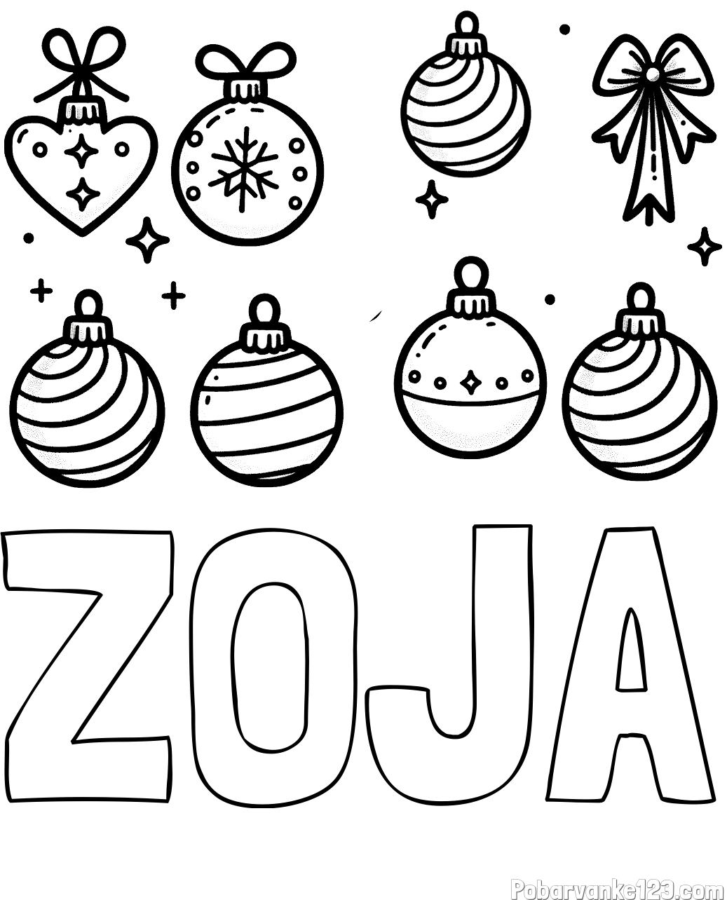 Pobarvanka imena ZOJA in pobarvanka božičnih okraskov za na smrečico