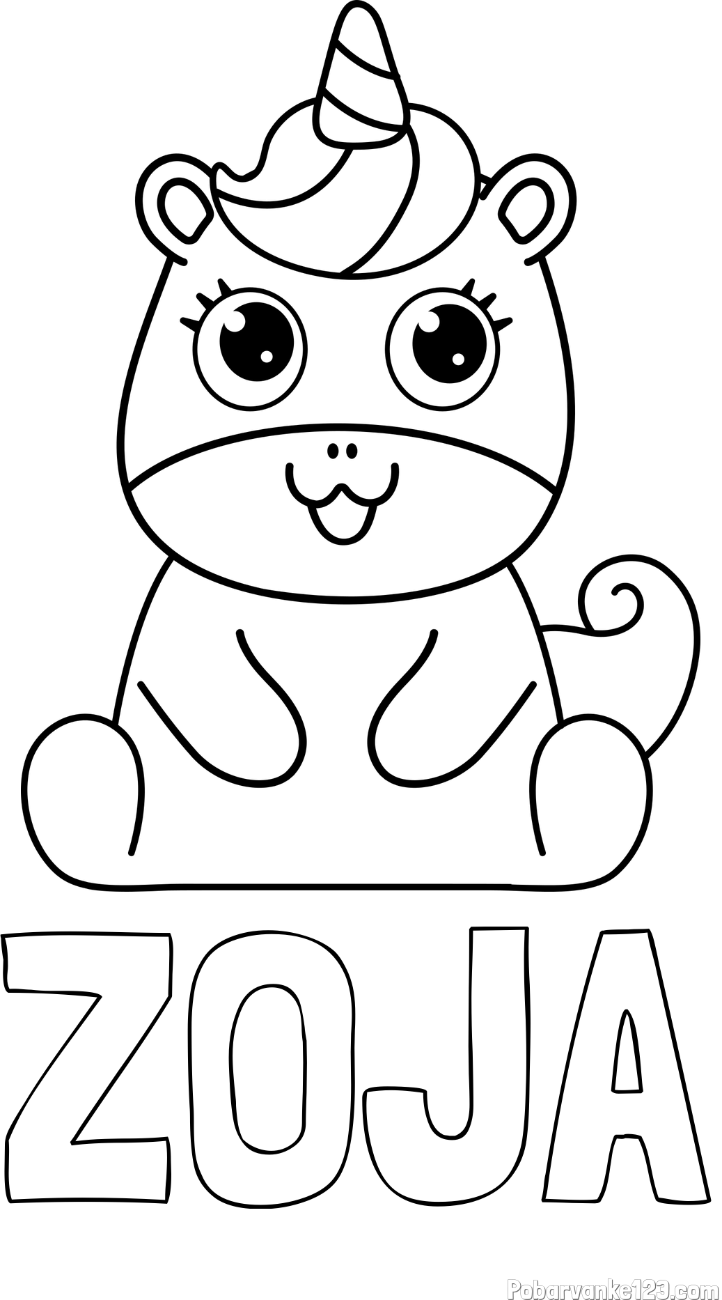 Pobarvanka imena ZOJA in pobarvanka čudovitega samoroga Unicorn