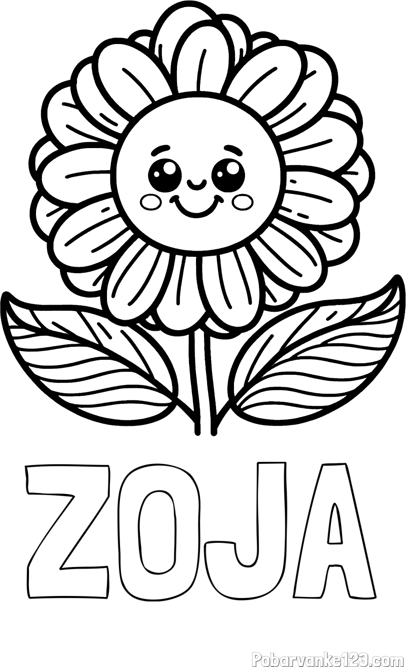 Pobarvanka imena ZOJA in pobarvanka ljubke in nasmejane rože