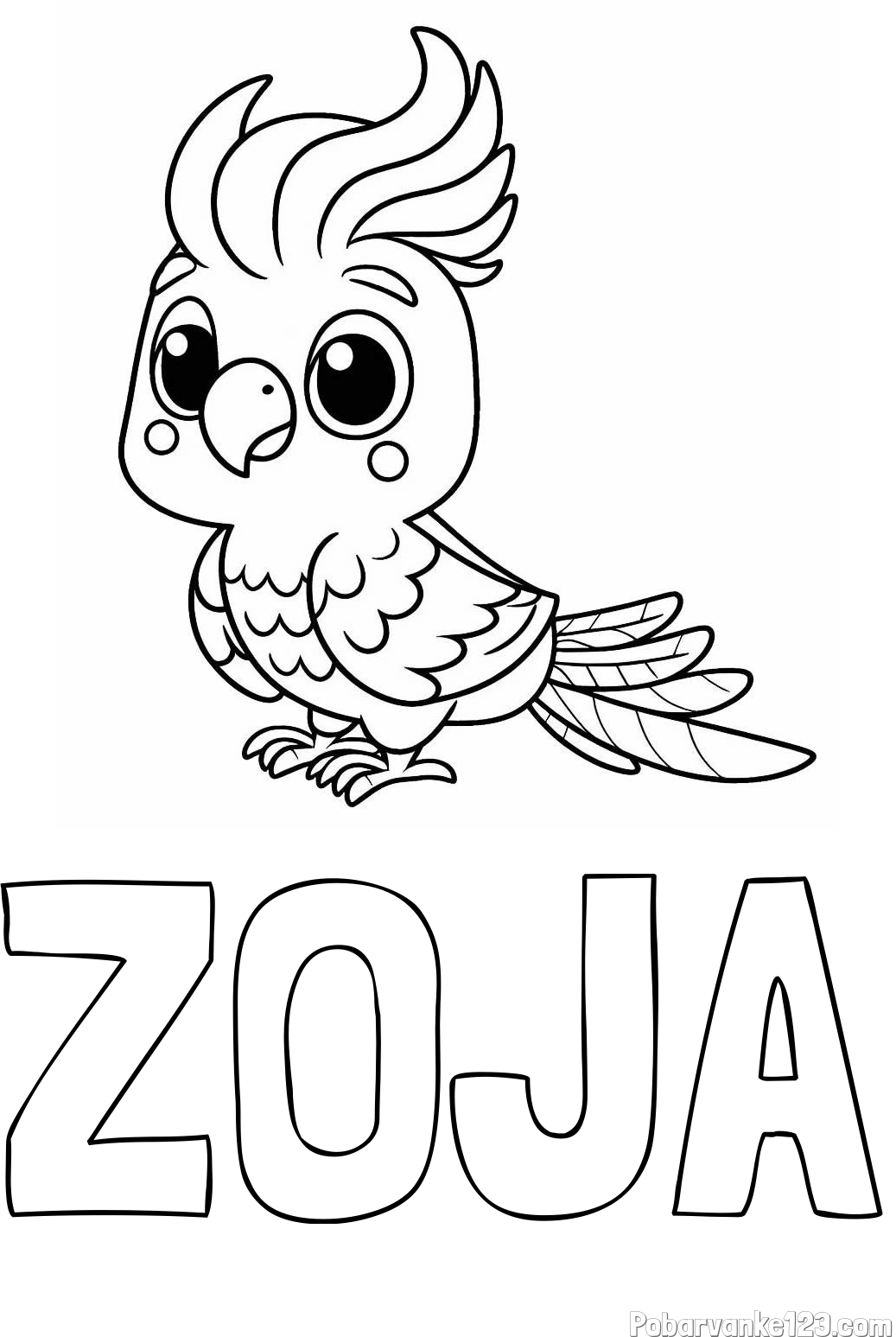 Pobarvanka imena ZOJA in pobarvanka ljubke papige