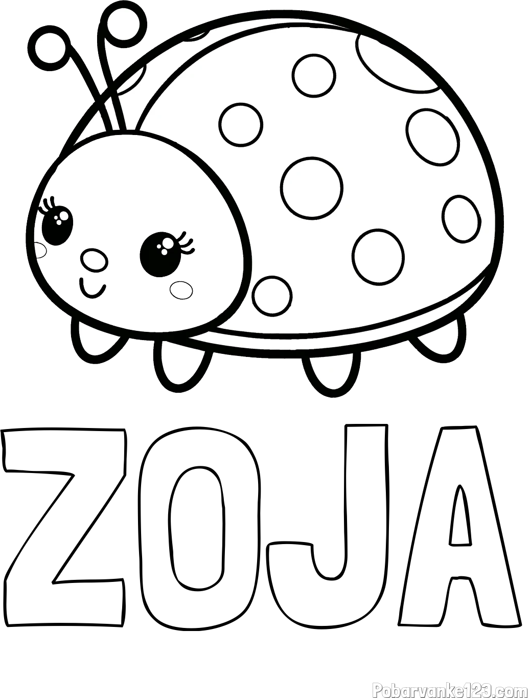 Pobarvanka imena ZOJA in pobarvanka ljubke pikapolonice