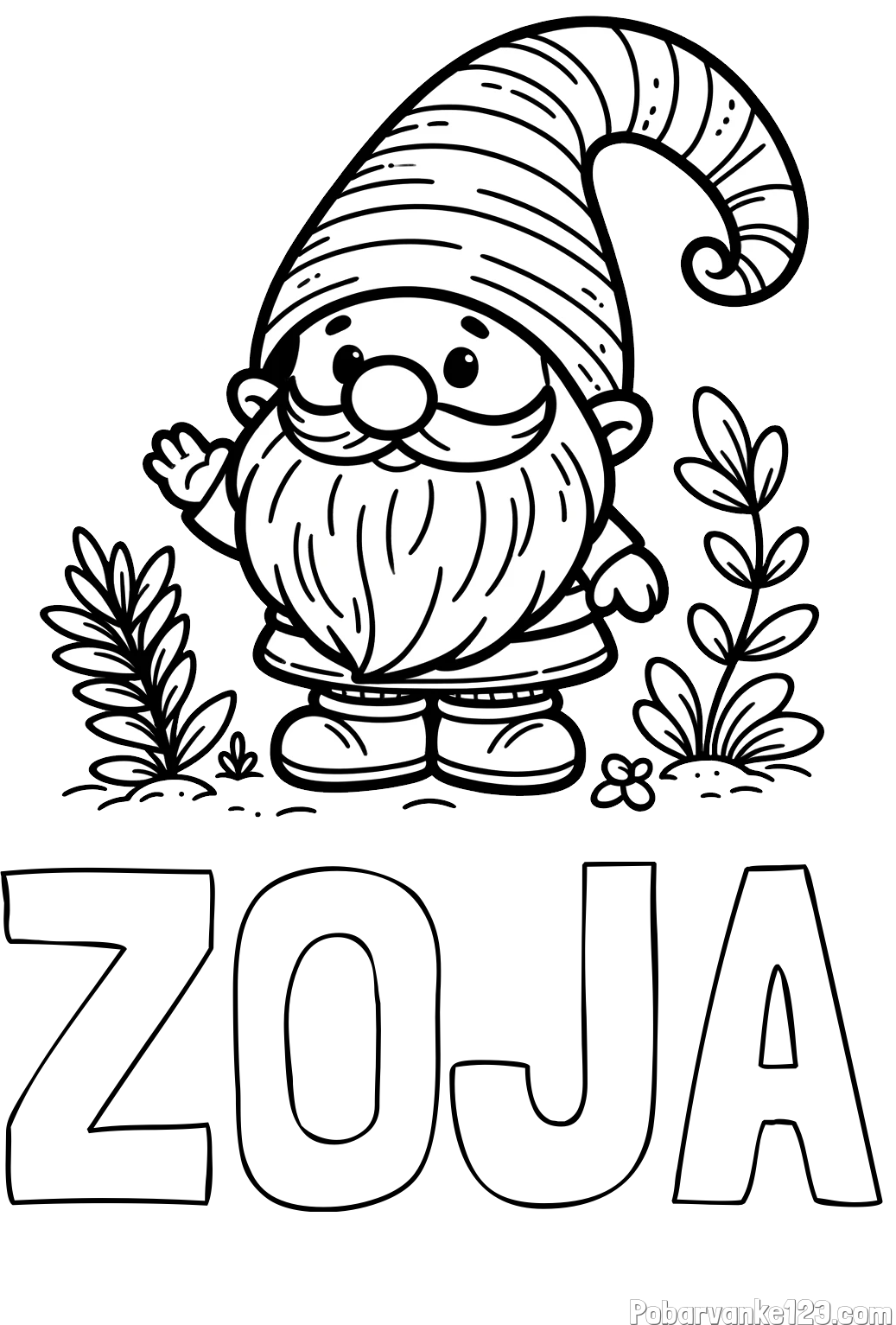 Pobarvanka imena ZOJA in pobarvanka prijaznega škrata oz. palčka