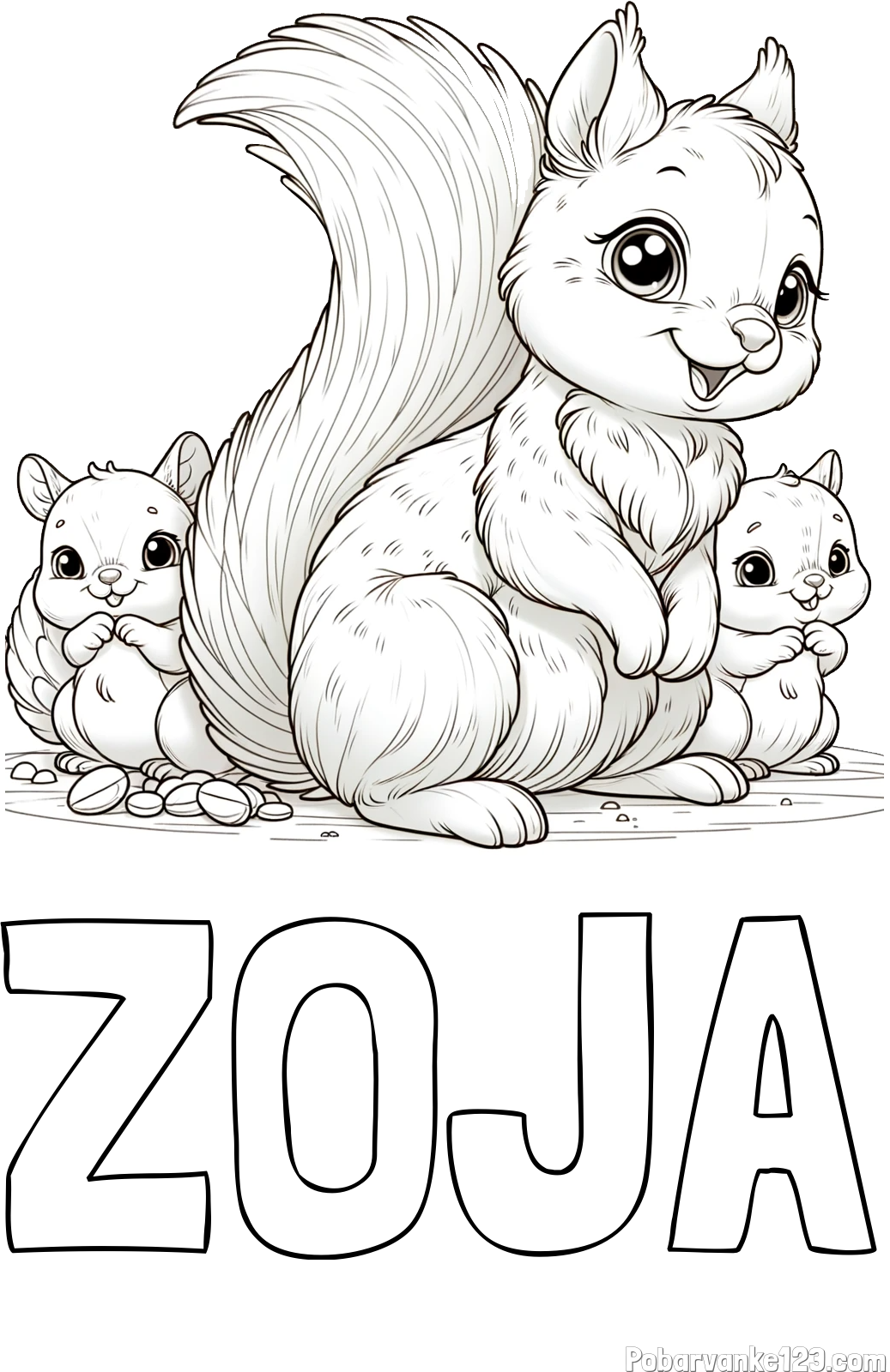 Pobarvanka imena ZOJA in pobarvanka veveričje družine