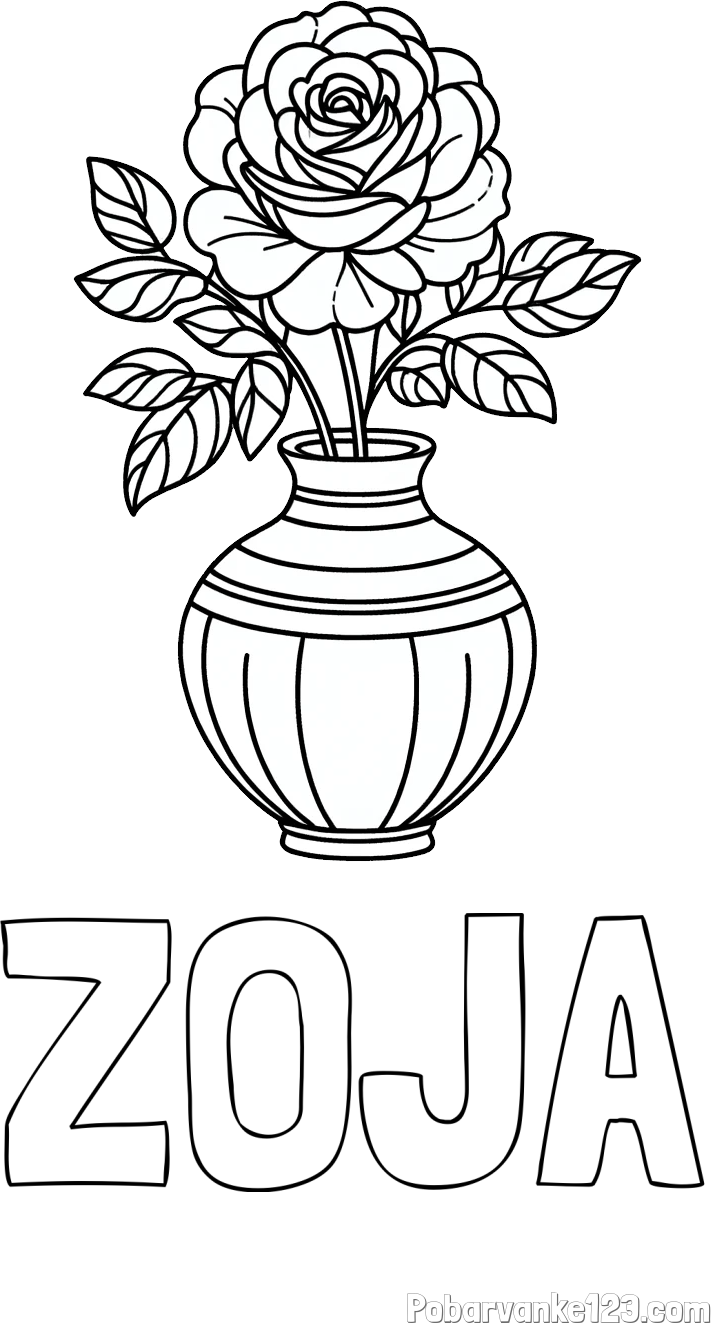 Pobarvanka imena ZOJA in pobarvanka vrtnice v vazi