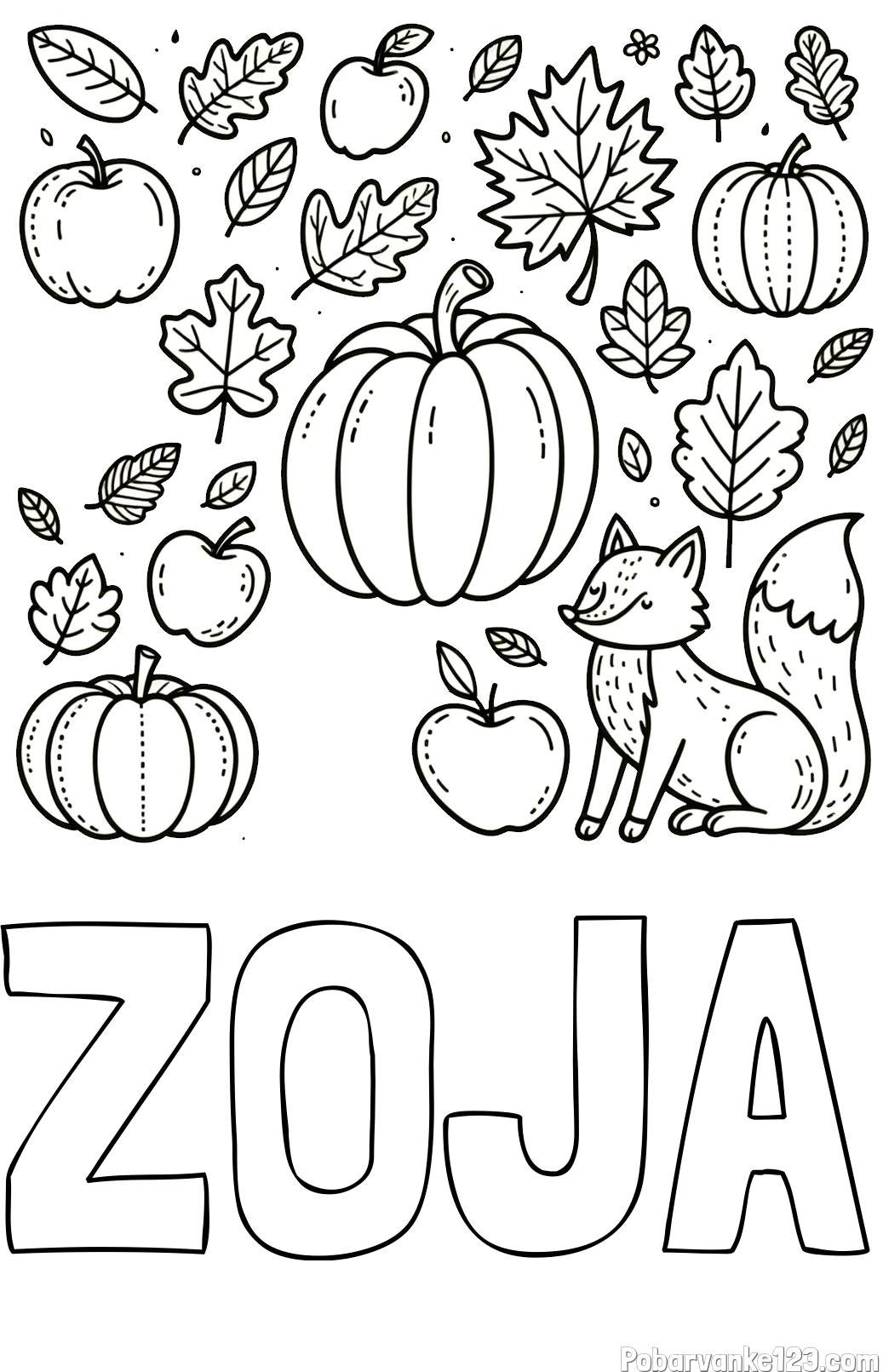 Pobarvanka imena ZOJA in pobarvanka z motivom jeseni