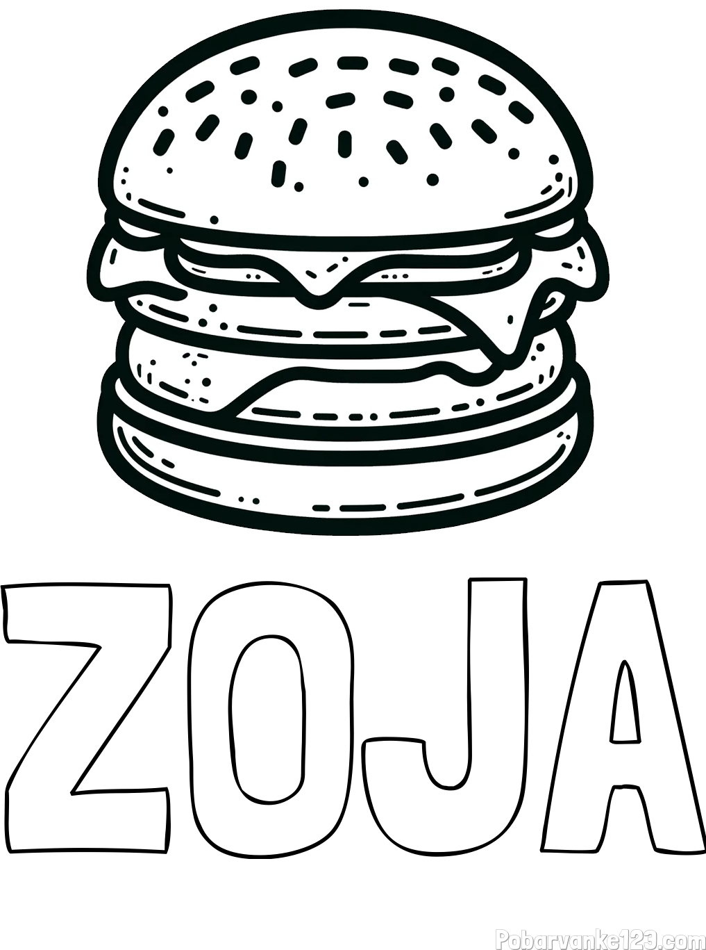 Pobarvanka imena ZOJA in preprosta pobarvanka hamburgerja