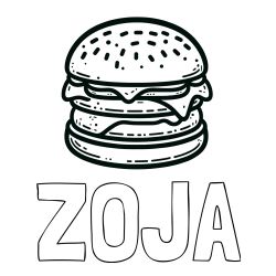 Pobarvanka imena ZOJA in preprosta pobarvanka hamburgerja