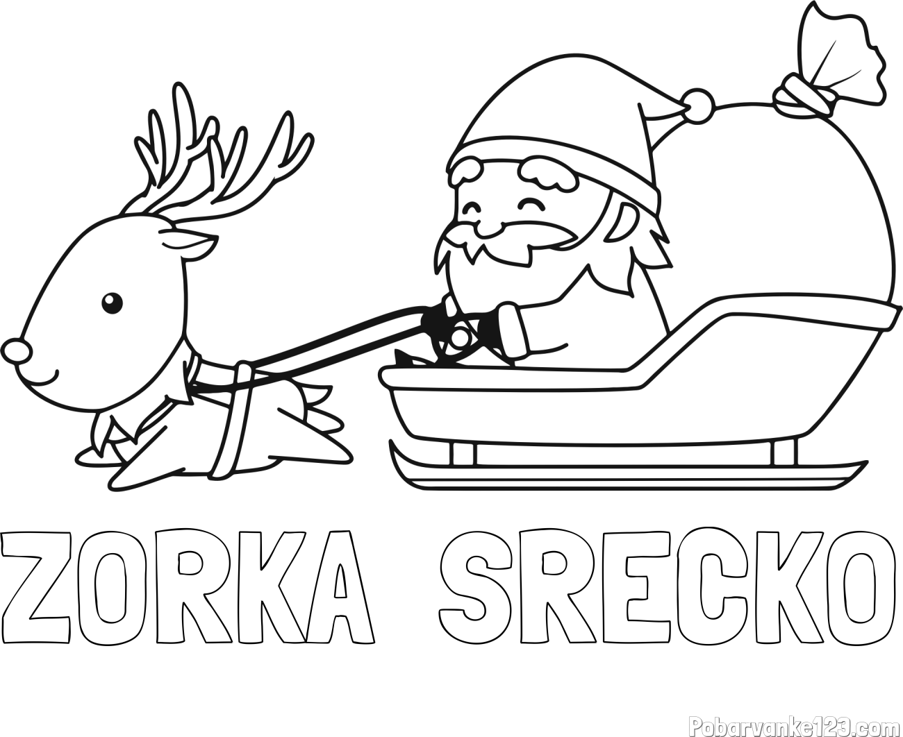 Pobarvanka imena ZORKA  SREČKO in pobarvanka Božička na saneh ter jelenčka Rudolfa