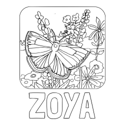 Online izdelana pobarvanka - Pobarvanka imena ZOYA in pobarvanka metulja v naravi