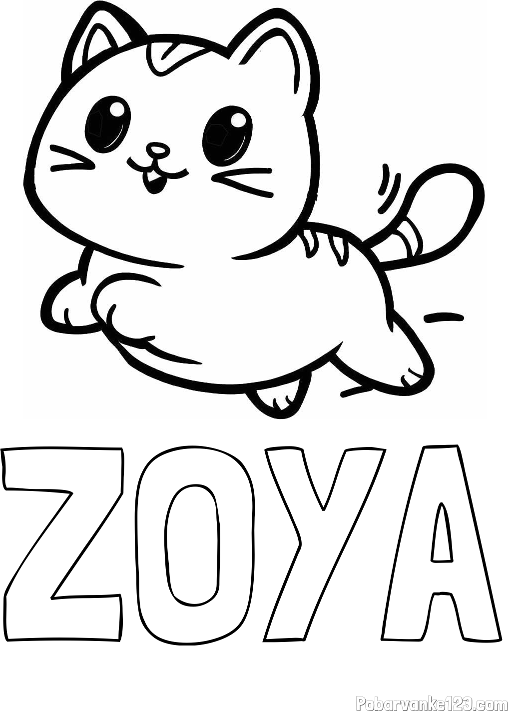 Pobarvanka imena ZOYA in pobarvanka prikupne mačke med tekom