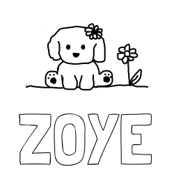 Online izdelana pobarvanka - Pobarvanka imena ZOYE in KUŽIKA