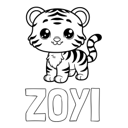 Online izdelana pobarvanka - Pobarvanka imena ZOYI in pobarvanka ljubkega tigrčka