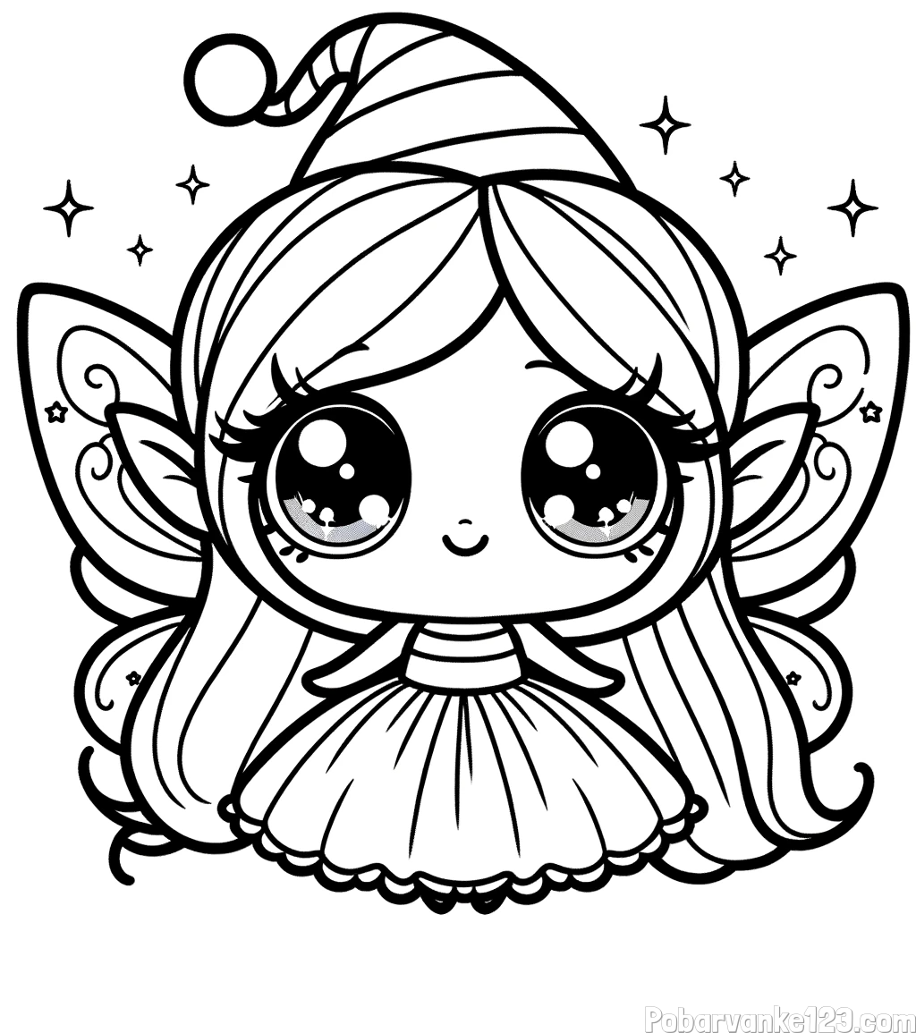 Pobarvanka ljubke čarobne vile z velikimi očmi