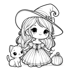 Pobarvanka ljubke čarovnice, muce in buče