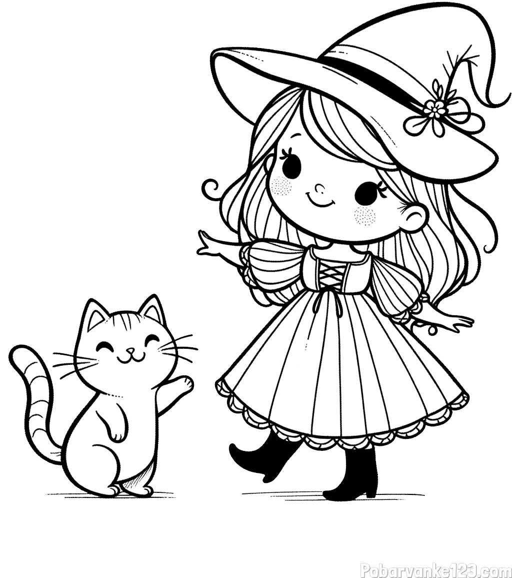 Pobarvanka ljubke čarovnice ter podrednega mačka