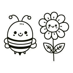 Pobarvanka ljubke čebelice in nasmejane rože