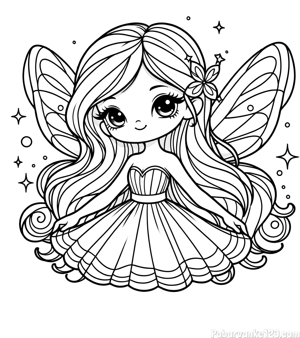 Pobarvanka ljubke in nasmejane čarobne vile