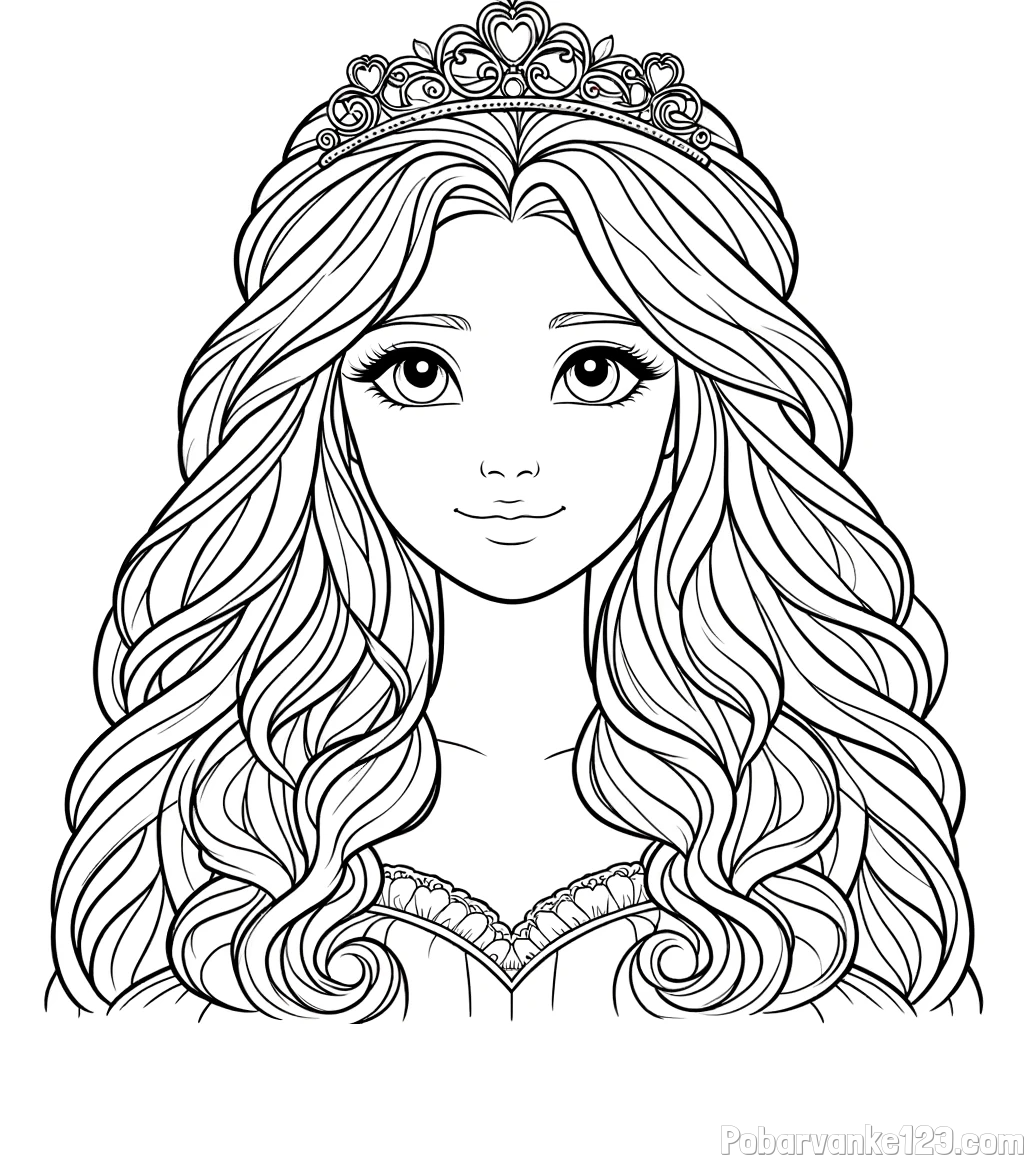 Pobarvanka ljubke princese z bujnimi lasmi