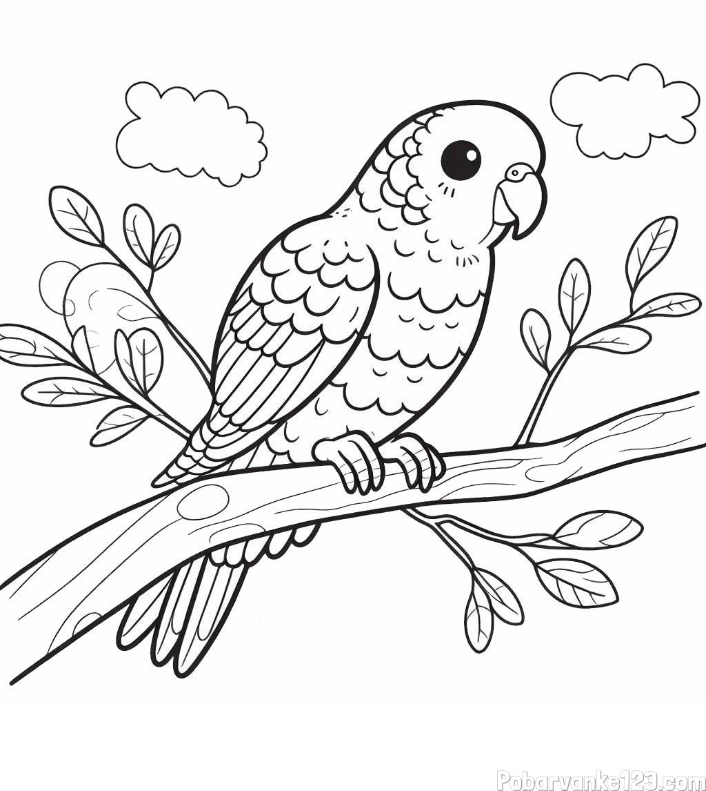 Pobarvanka ljubkega kanarčka na veji