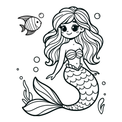 Pobarvanka male morske deklice in ribice