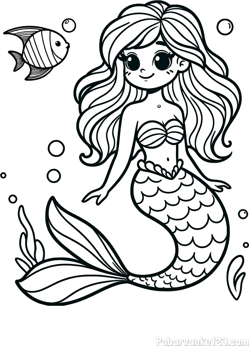 Pobarvanka male morske deklice in ribice