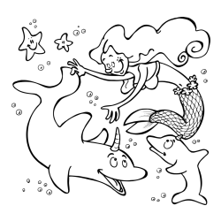 Pobarvanka male morske deklice pri igri s prijatelji