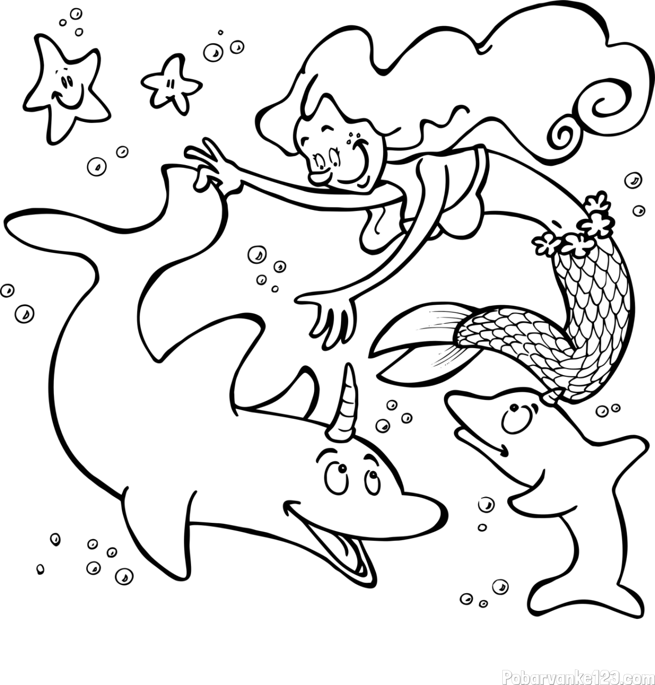 Pobarvanka male morske deklice pri igri s prijatelji