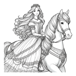 Pobarvanka nasmejana princese na konju