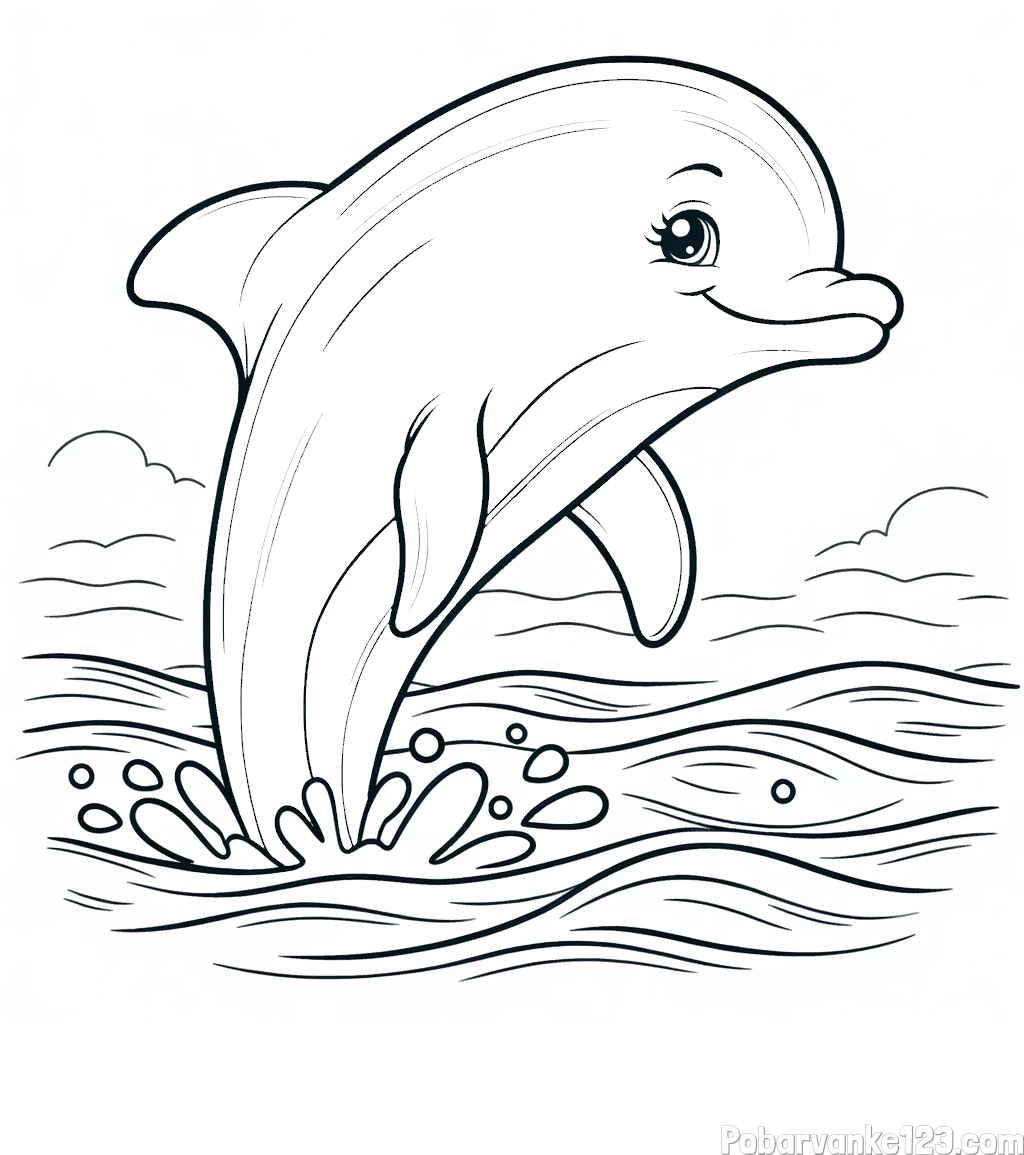 Pobarvanka nasmejanega delfina v  skoku