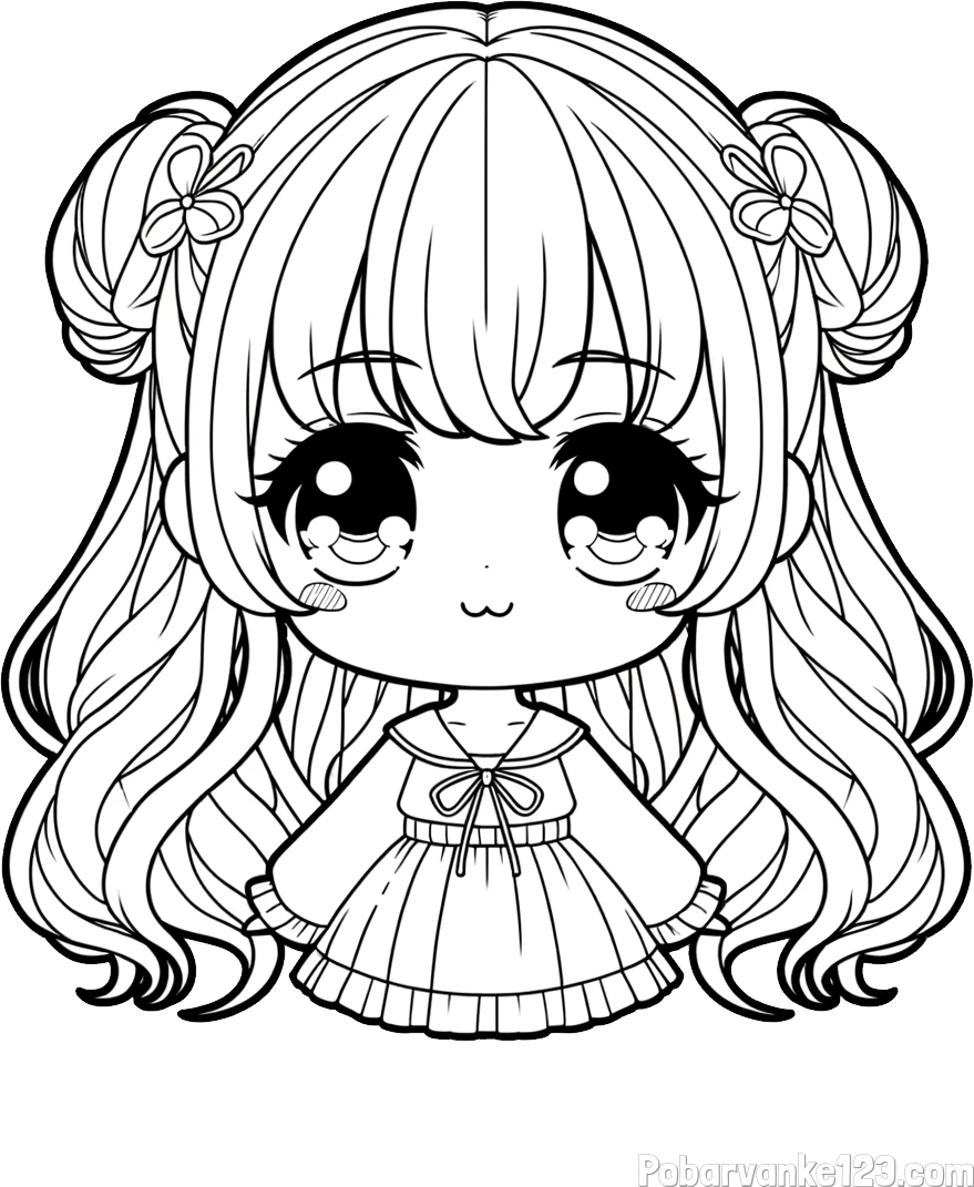 Pobarvanka prikupne punčke v anime slogu