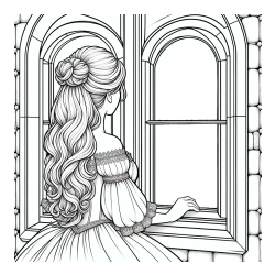 Pobarvanka princese, ki gleda skozi okno