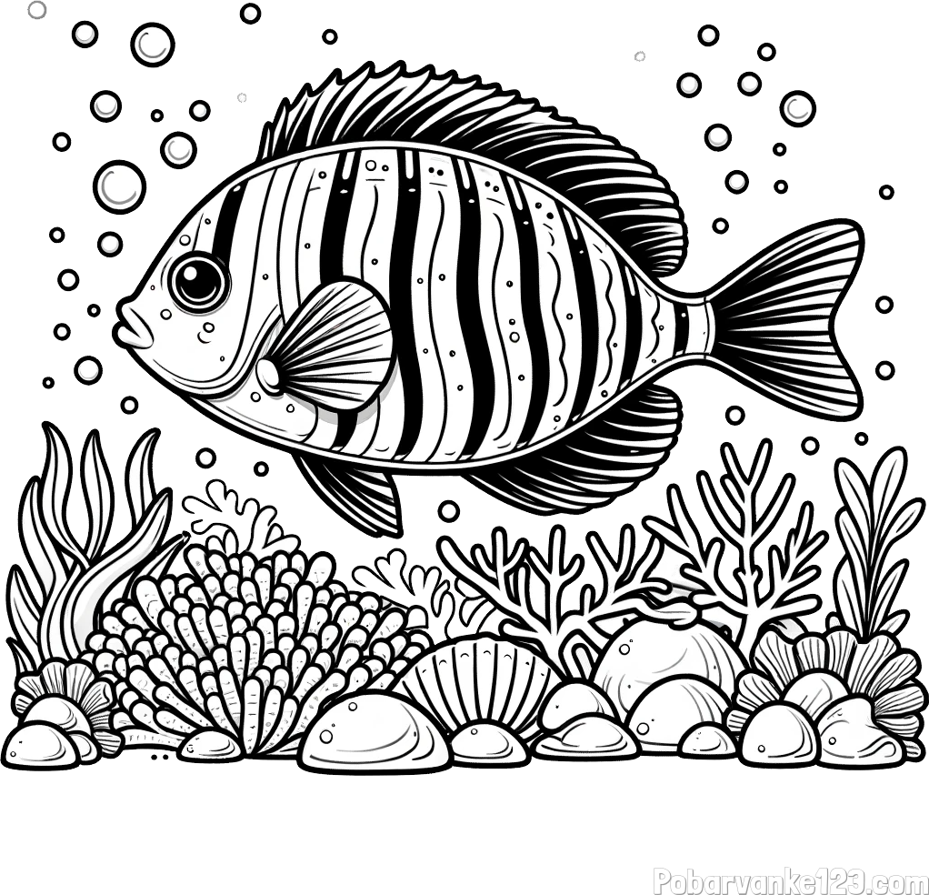 Pobarvanka ribe v morju med koralami