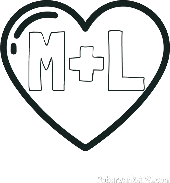 Pobarvanka srčka ter zapisa M+L