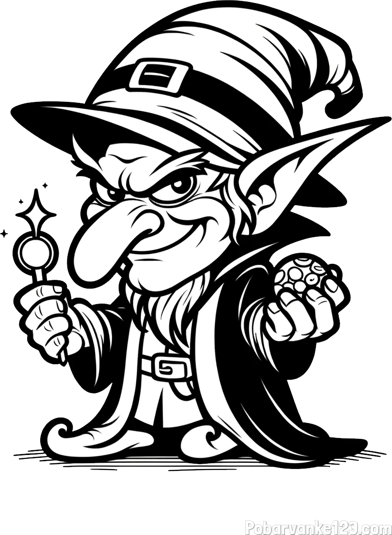 Pobarvanka strašnega škrata z zlobnim nasmehom