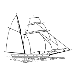 Pobarvanka velike jadrnice z veliko jadri