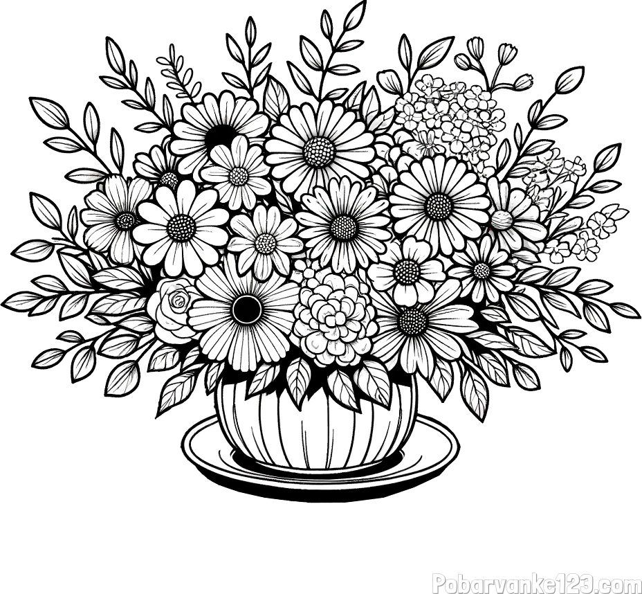 Pobarvanka velikega šopka rož