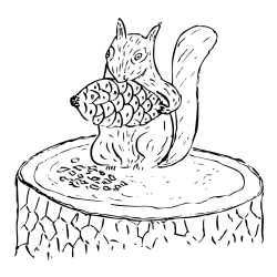 Pobarvanka veverice, ki je storž