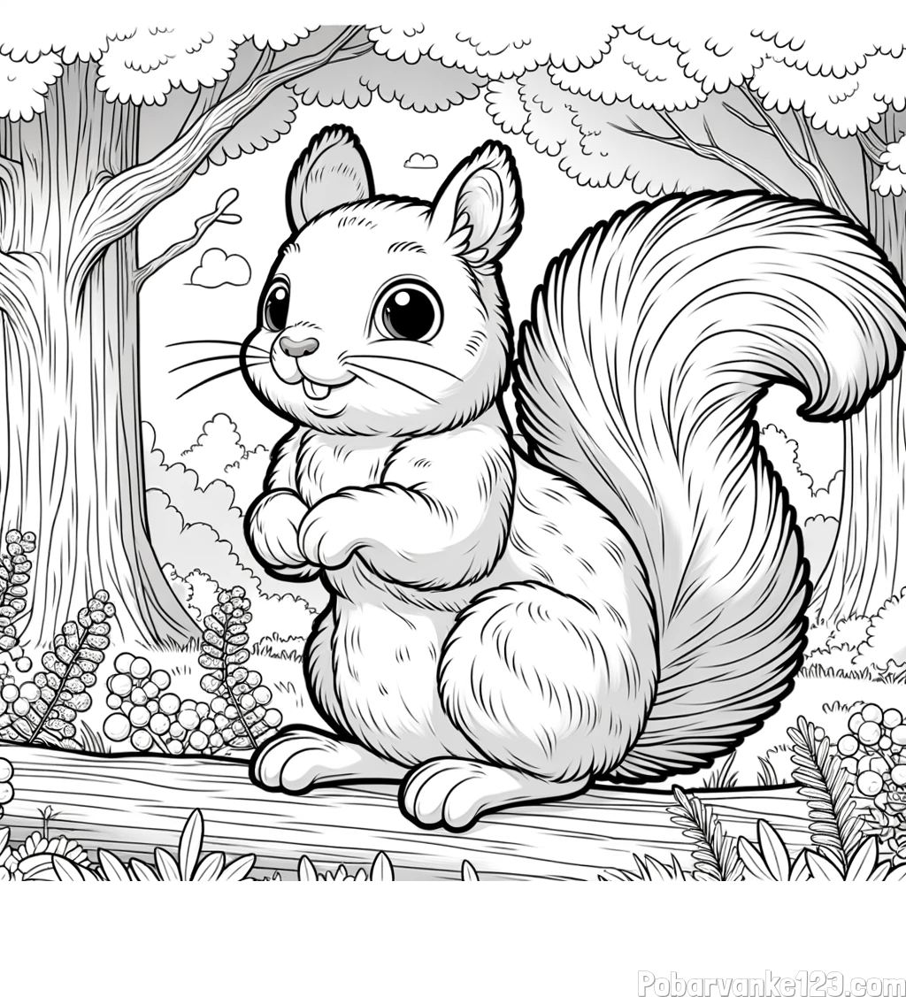 Pobarvanka veverice v gozdu